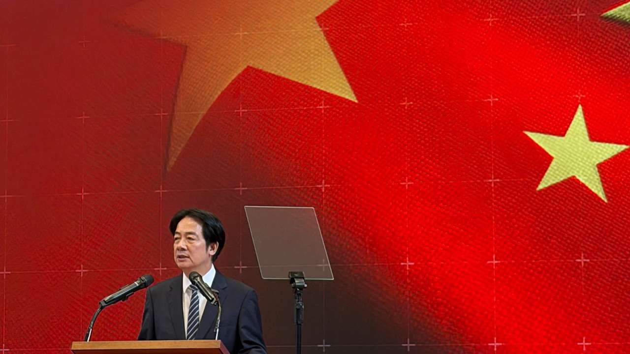 Taiwan President Lai Ching-te speaks at a press conference in Taipei