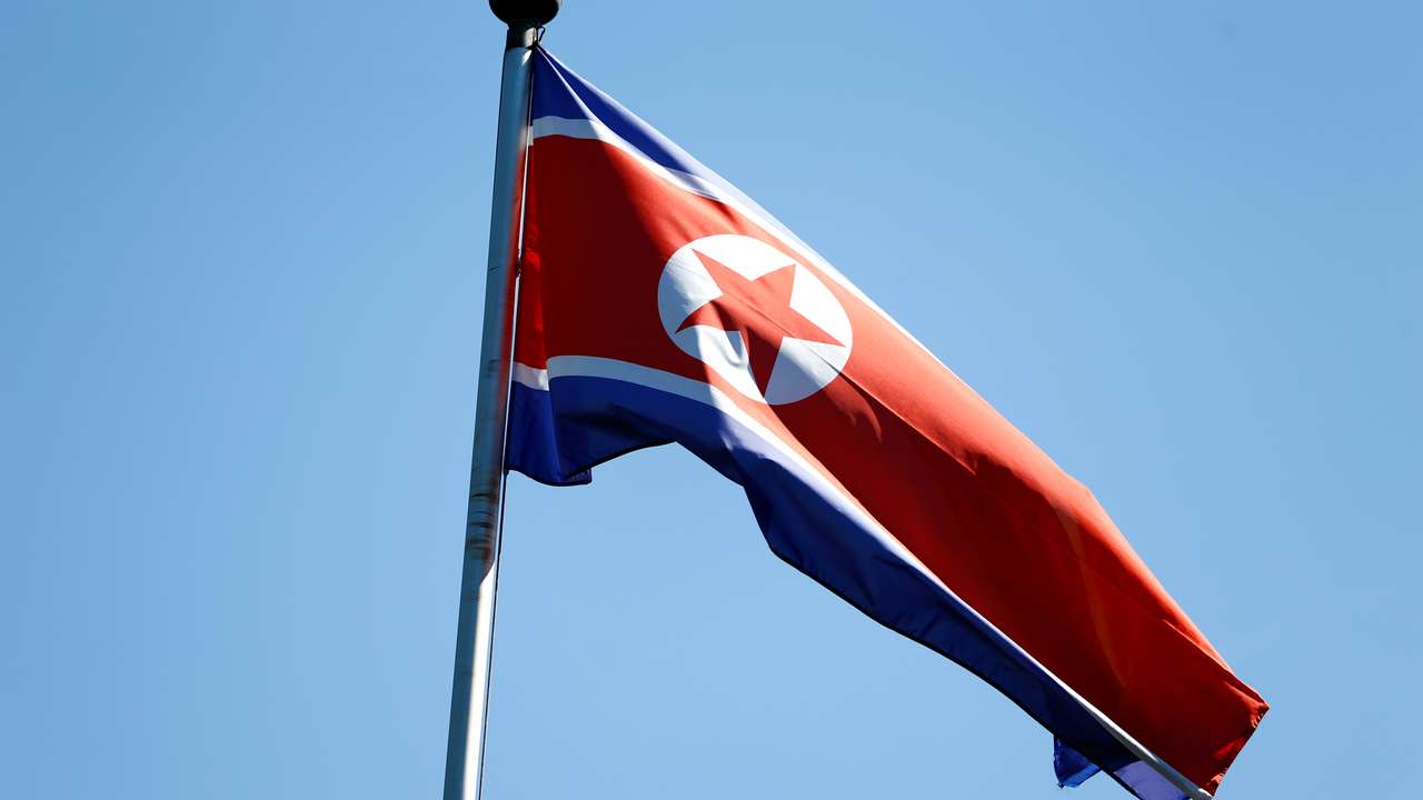 The flag of North Korea is seen in Geneva