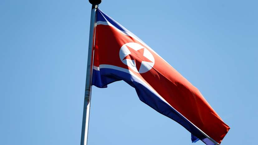 The flag of North Korea is seen in Geneva