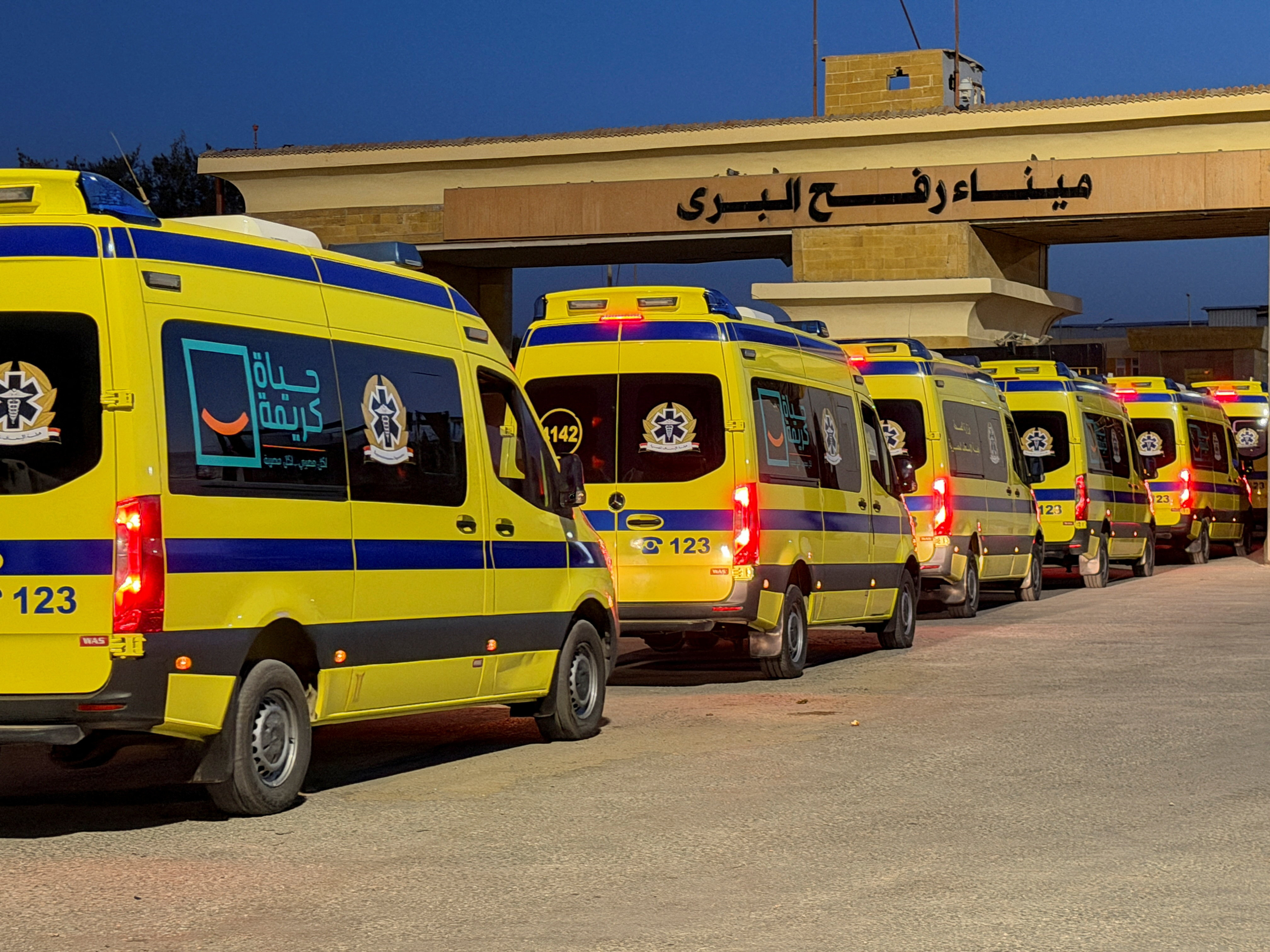 Ambulances and aid trucks in Egypt's Rafah move towards border crossing with Gaza from Egypt’s Rafah