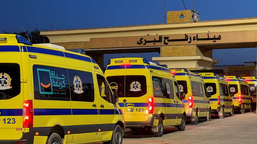 Ambulances and aid trucks in Egypt's Rafah move towards border crossing with Gaza from Egypt’s Rafah