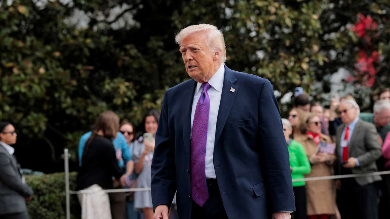U.S. President Donald Trump departs the White House