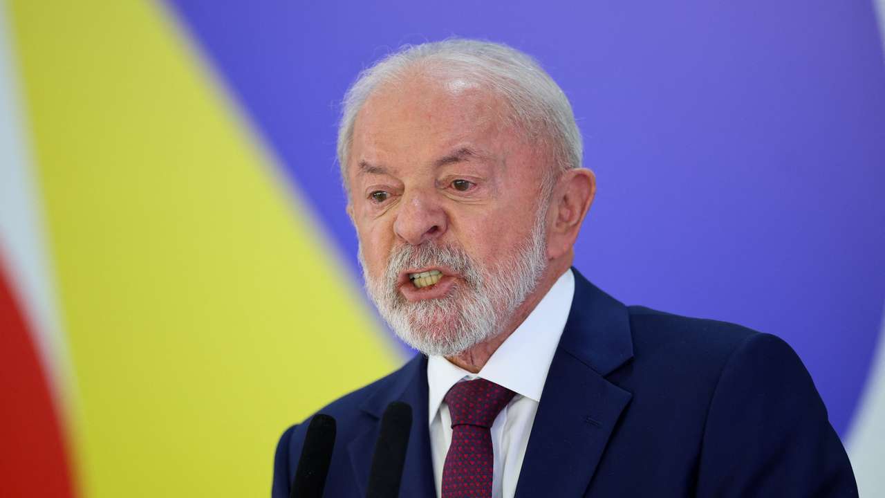 Brazil's President Luiz Inacio Lula da Silva attends a press conference at the Planalto Palace in Brasilia,
