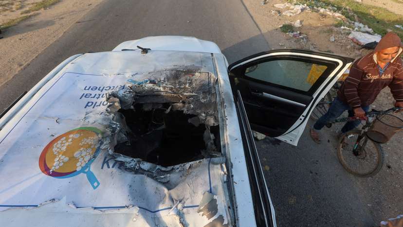 FILE PHOTO: Site of a strike on WCK vehicle in central Gaza Strip
