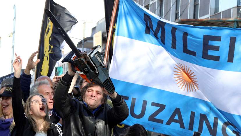 Argentine presidential candidate Javier Milei meets supporters during a campaign rally, in Buenos Aires