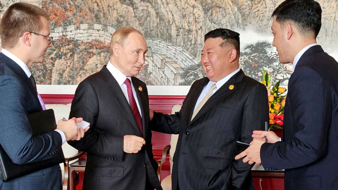 North Korean leader Kim Jong Un meets Russian President Vladimir Putin in Beijing