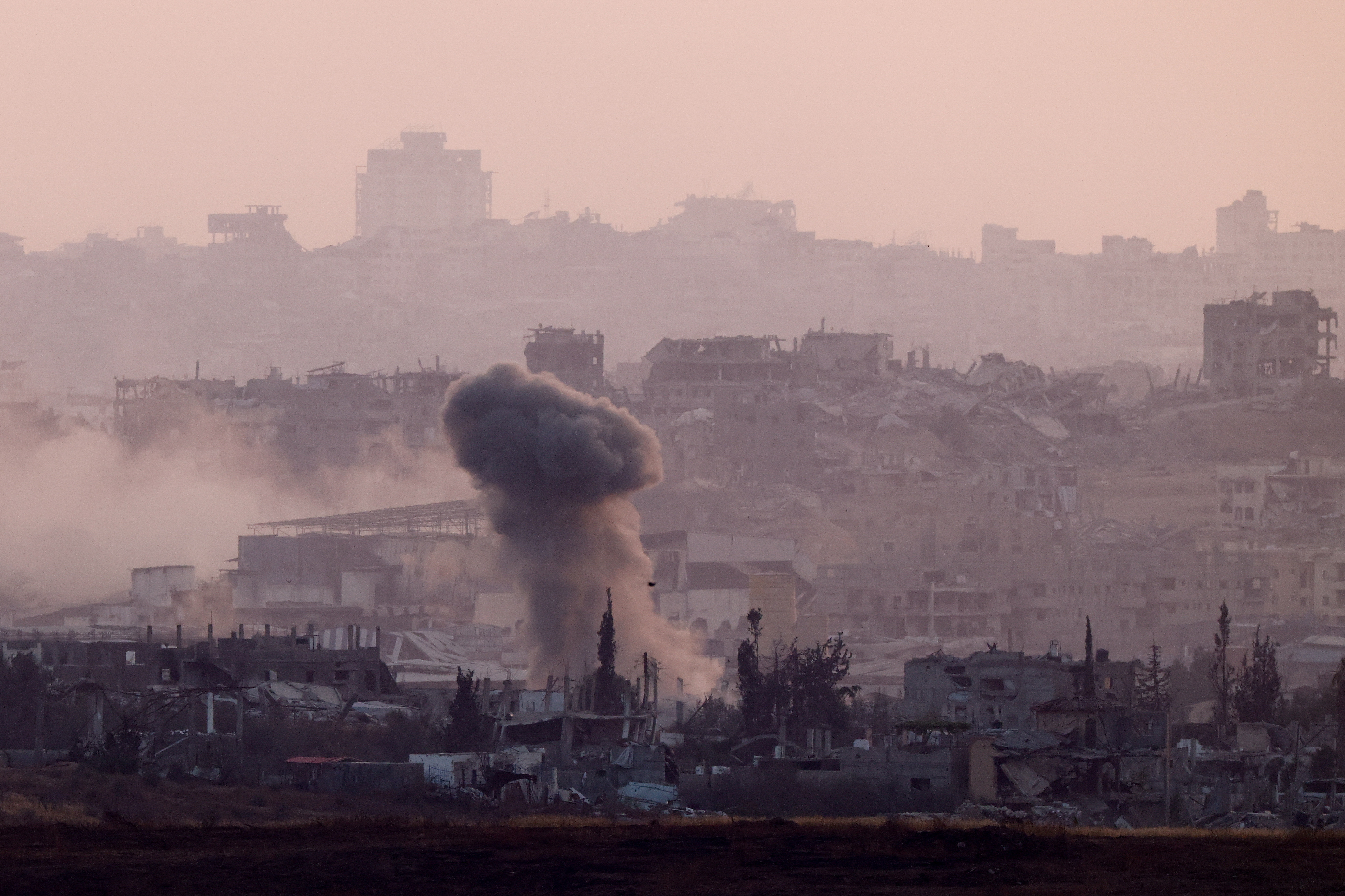 Smoke rises from Gaza after an explosion