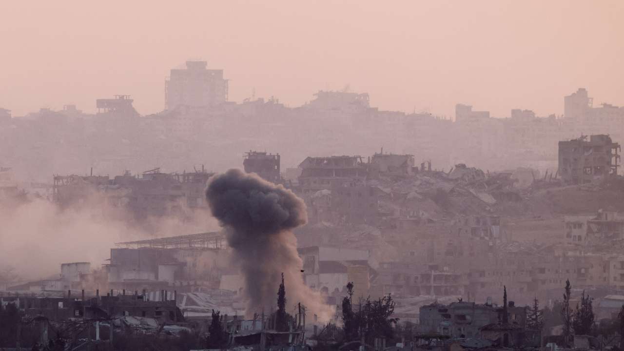 Smoke rises from Gaza after an explosion