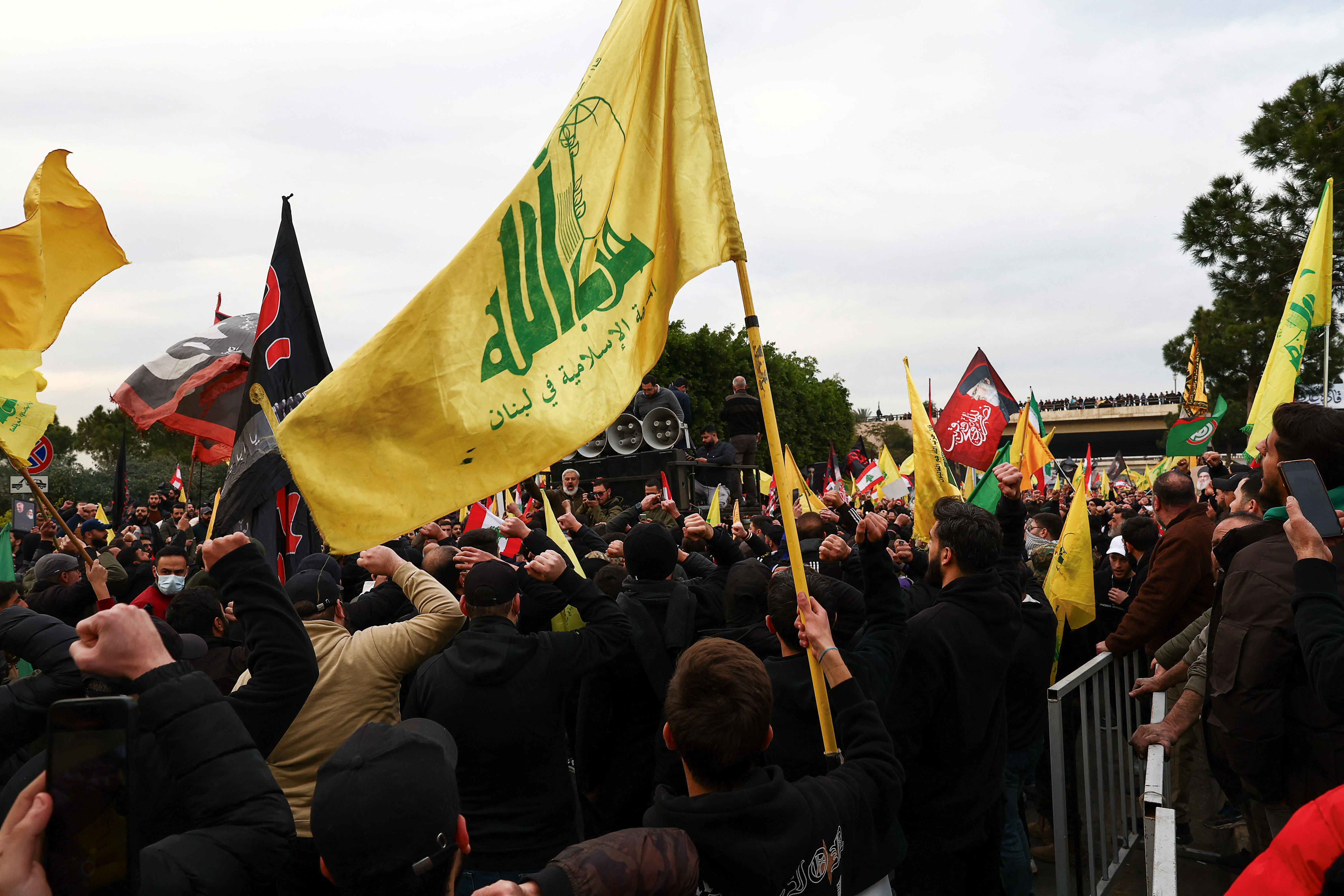 Supporters of Hezbollah protest in Beirut