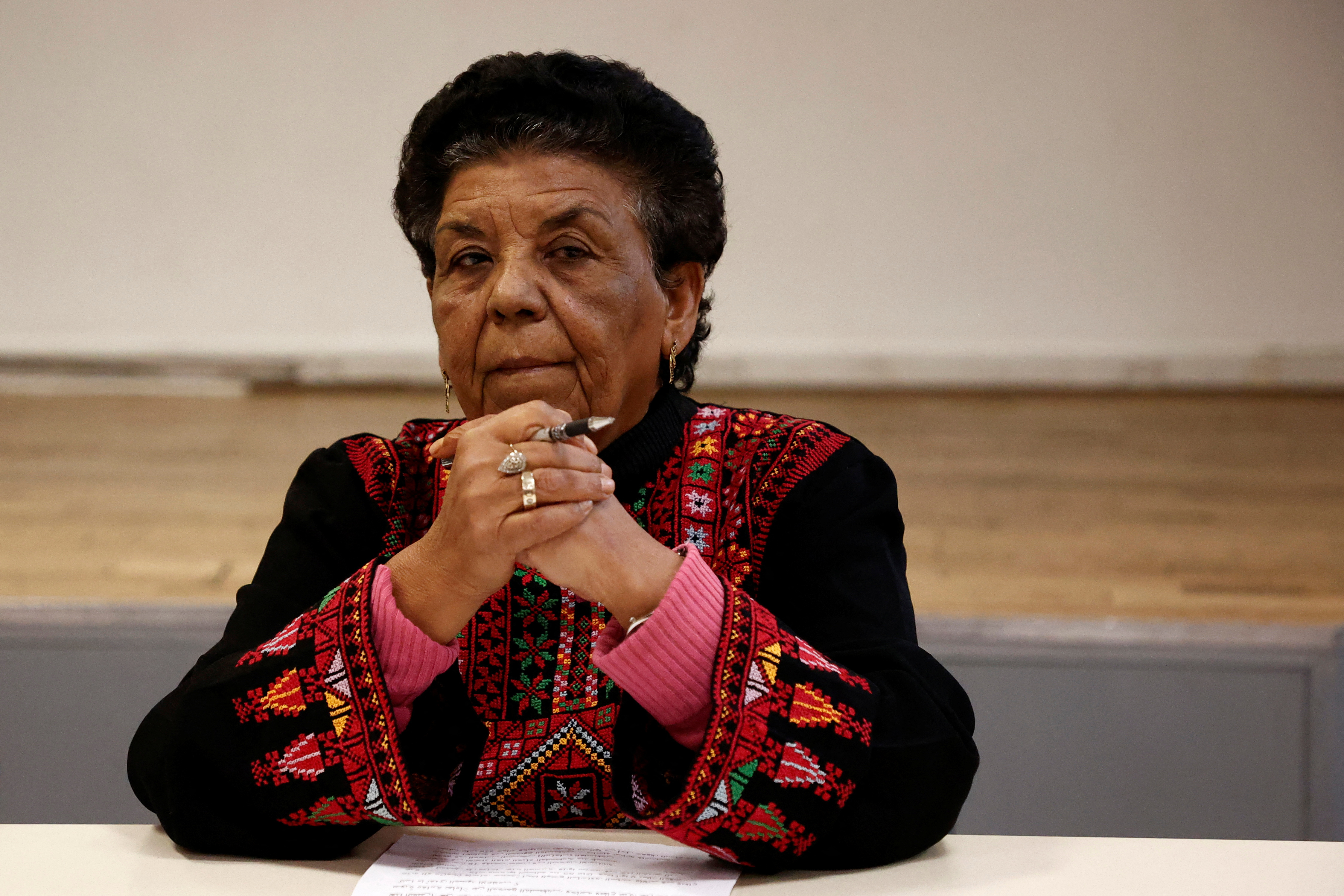 Palestinian activist Mariam Abudaqa attends a news conference in Paris