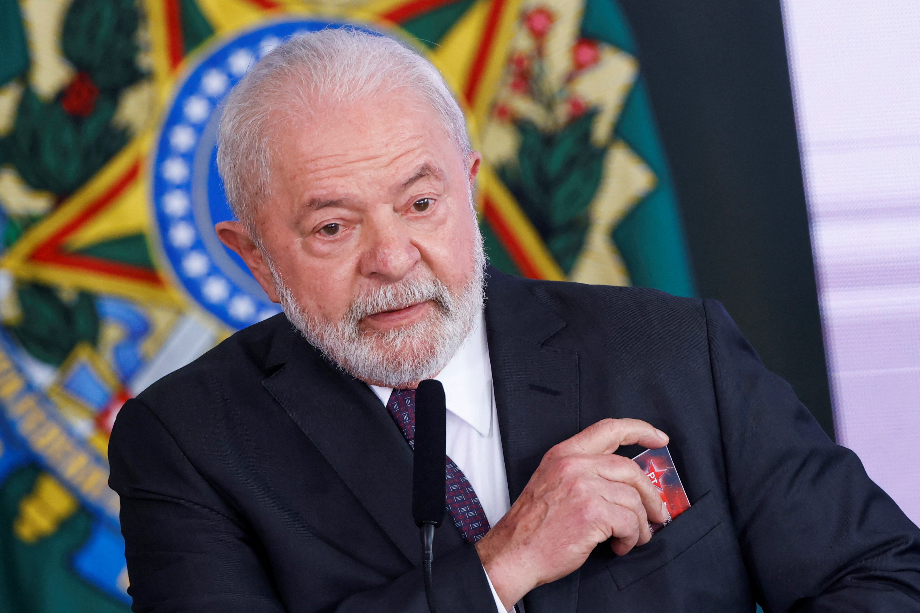 Brazil's President Luiz Inacio Lula da Silva speaks during a ceremony of social welfare program "Bolsa Familia" (Family Allowance) at the Planalto Palace in Brasilia