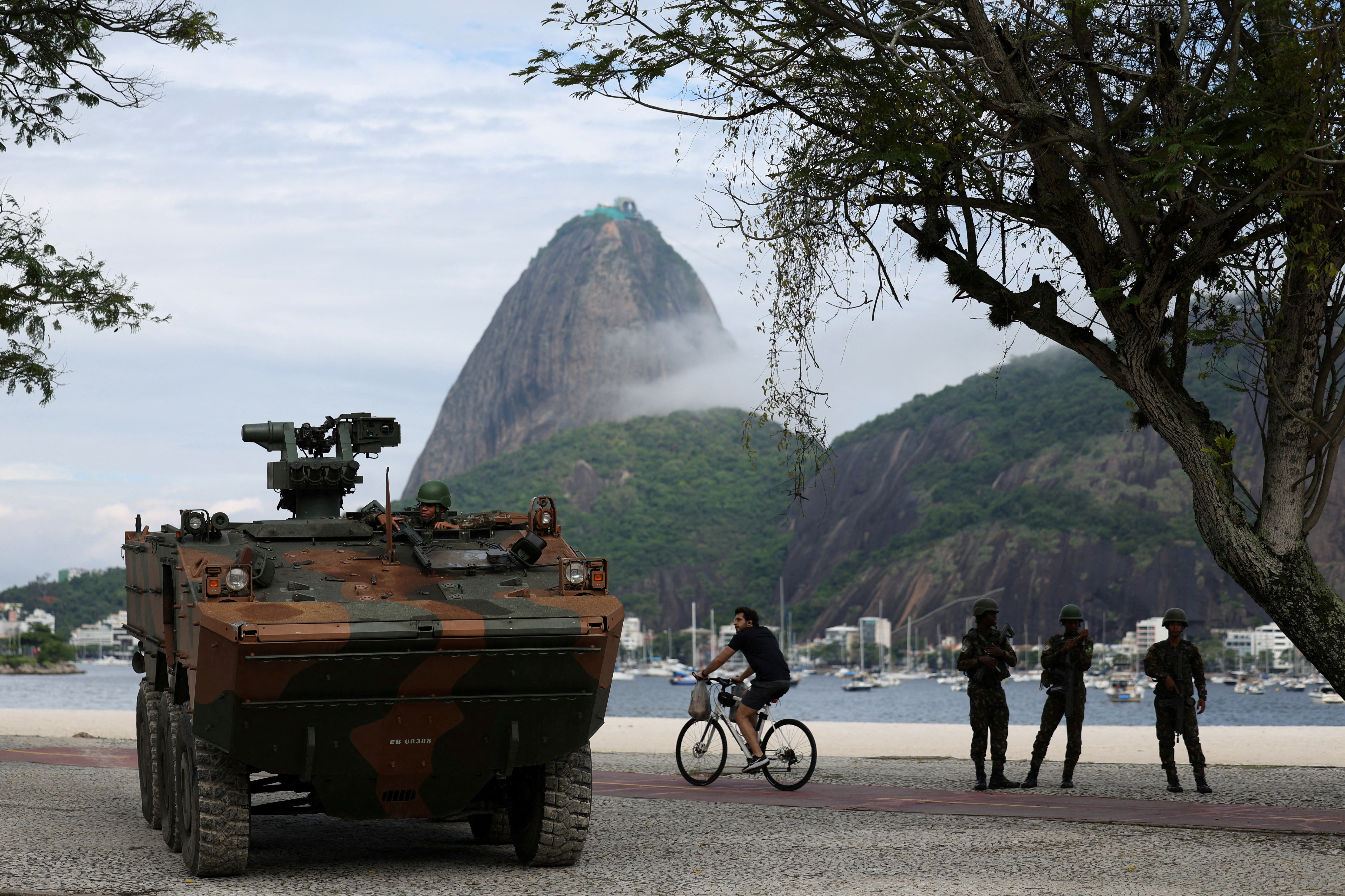 Members of the military stand guard ahead of the G20 summit in Rio de Janeiro
