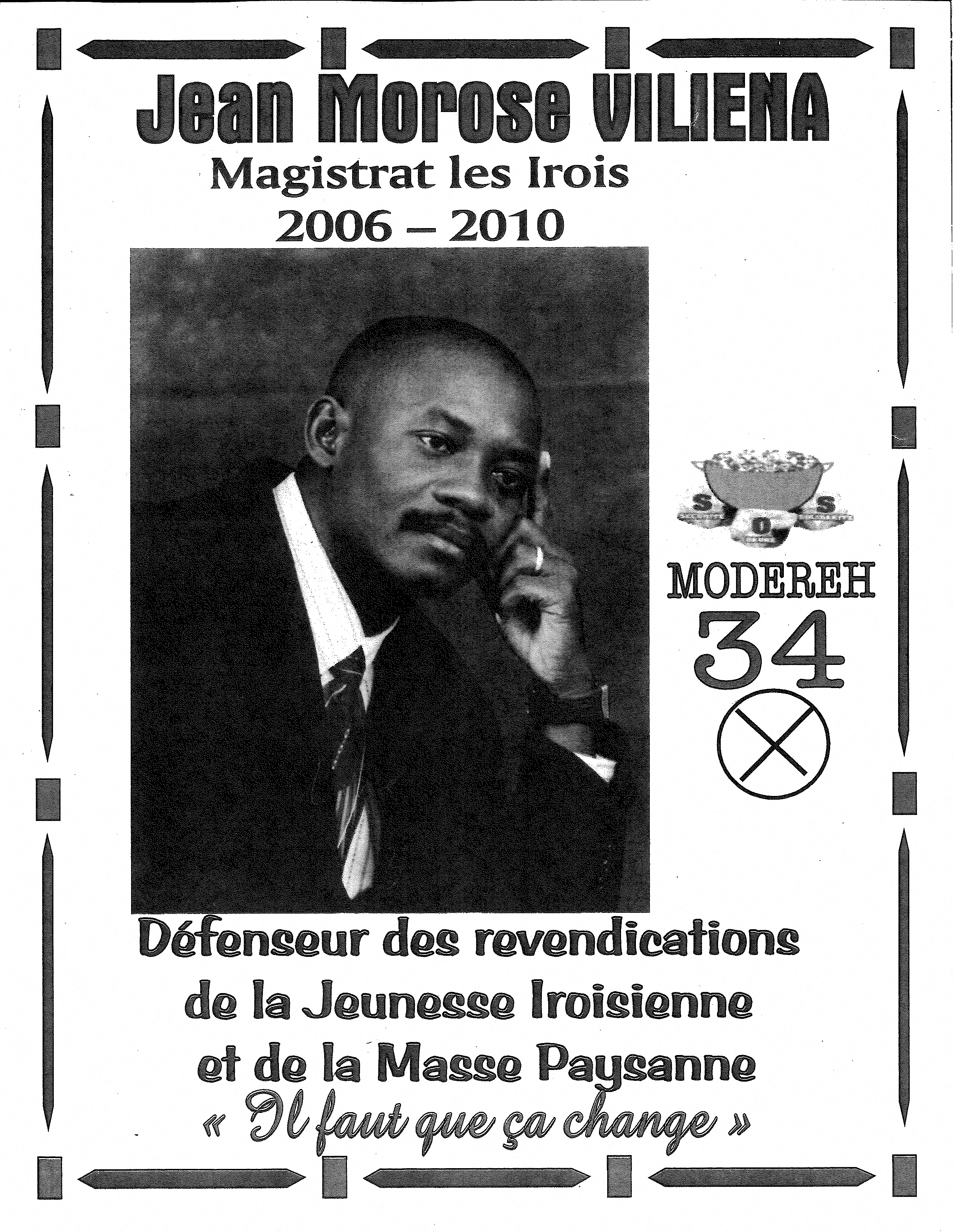 Poster used as an exhibit in court during former Haitian mayor Jean Morose Viliena's trial