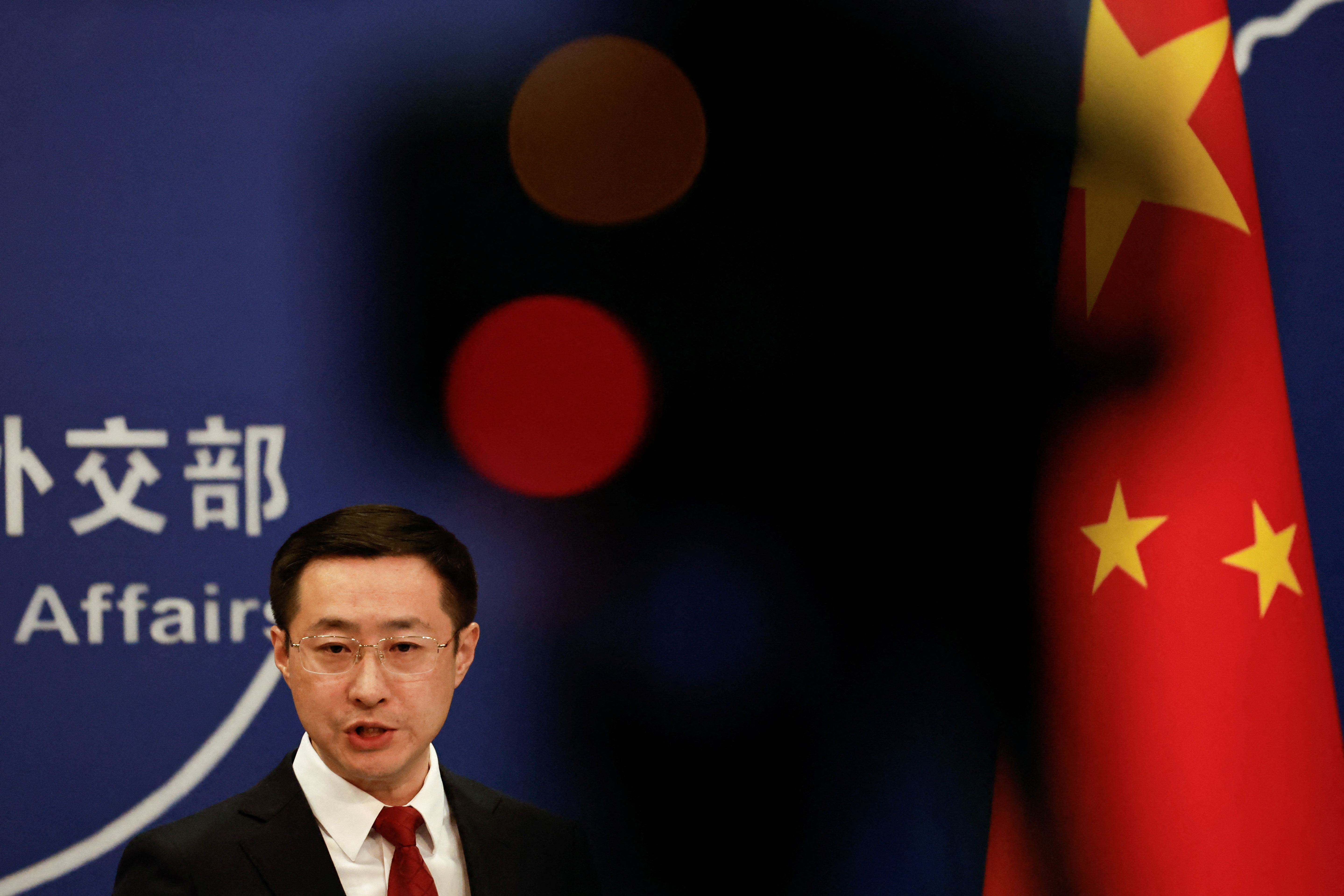 Chinese Foreign Ministry spokesperson Lin Jian attends a press conference in Beijing