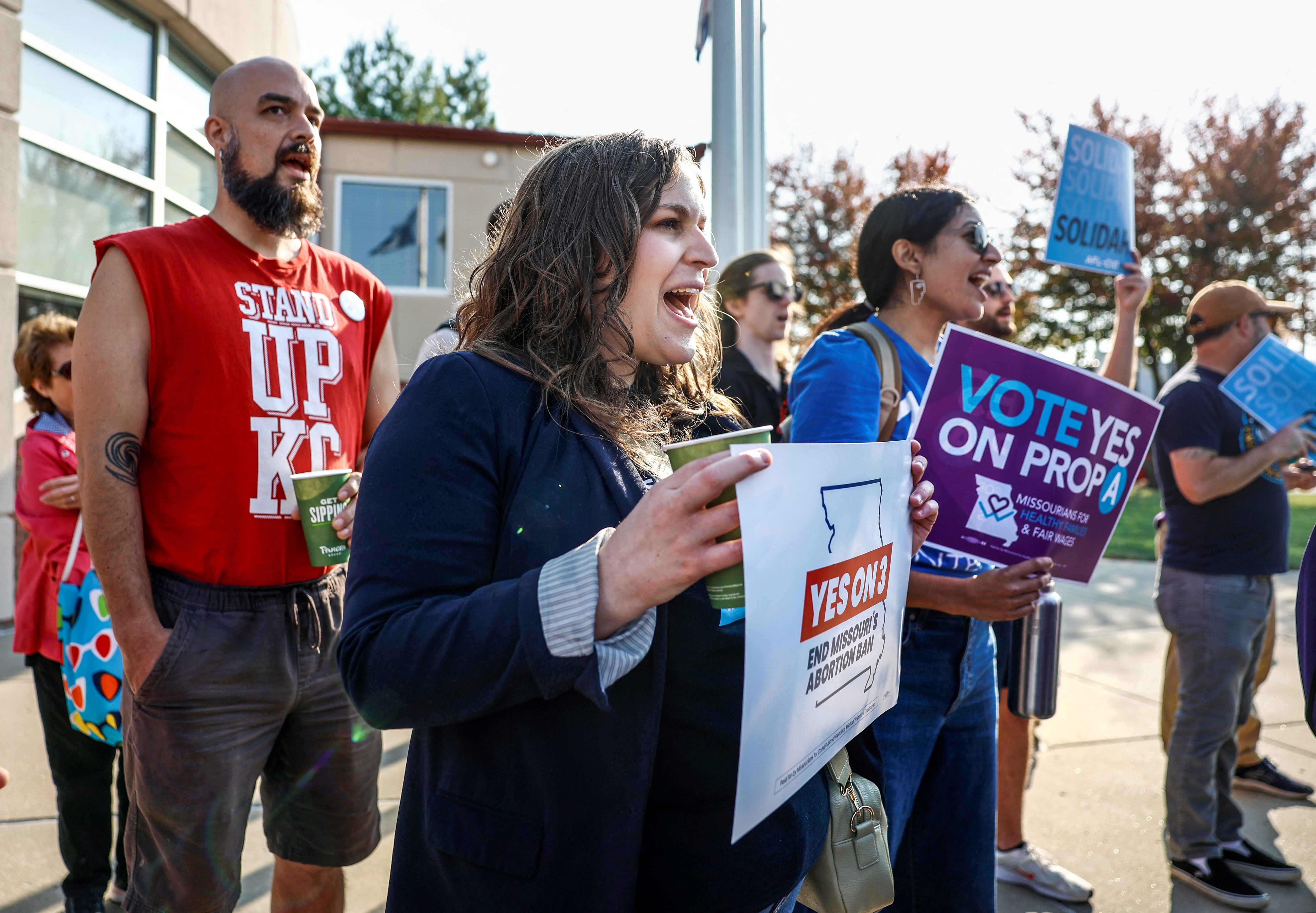 Rachel Sweet, campaign manager for Missourians for Constitutional Freedom joins a rally in support of Amendment 3 in Missouri