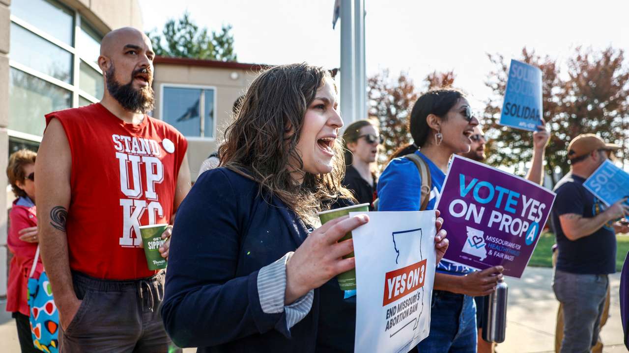 Rachel Sweet, campaign manager for Missourians for Constitutional Freedom joins a rally in support of Amendment 3 in Missouri