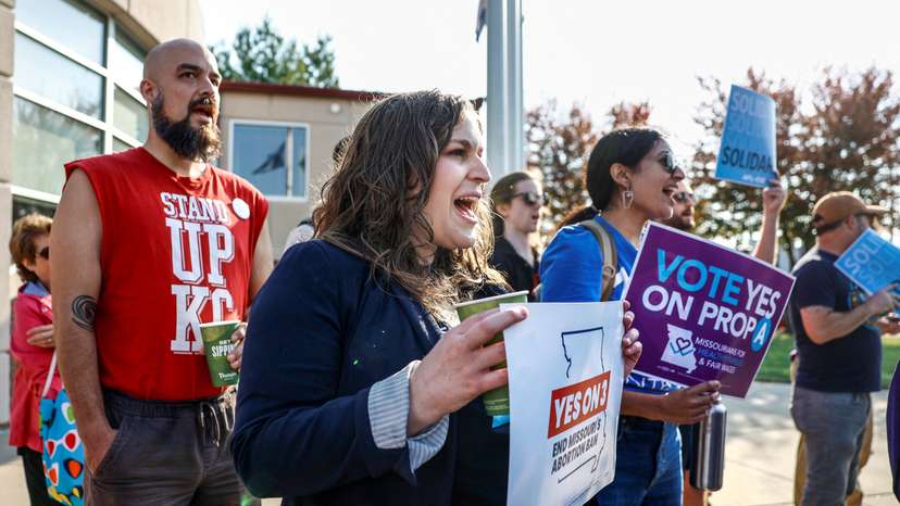 Rachel Sweet, campaign manager for Missourians for Constitutional Freedom joins a rally in support of Amendment 3 in Missouri