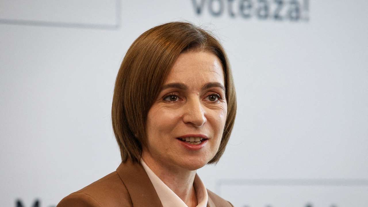 FILE PHOTO: Moldovan President Maia Sandu attends a press conference in Chisinau