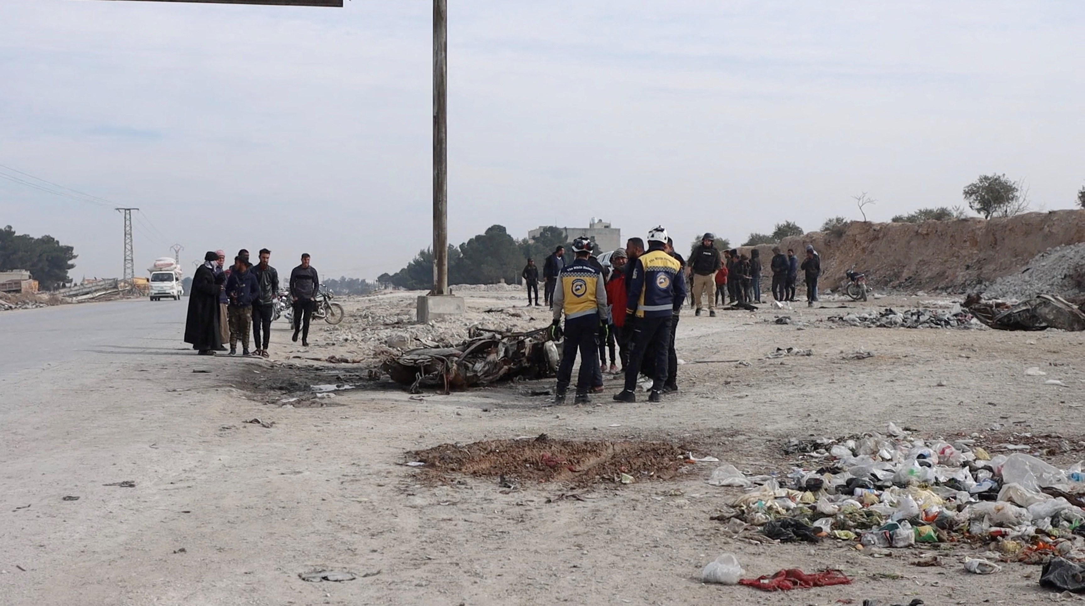 Aftermath of a car bomb explosion in Manbij