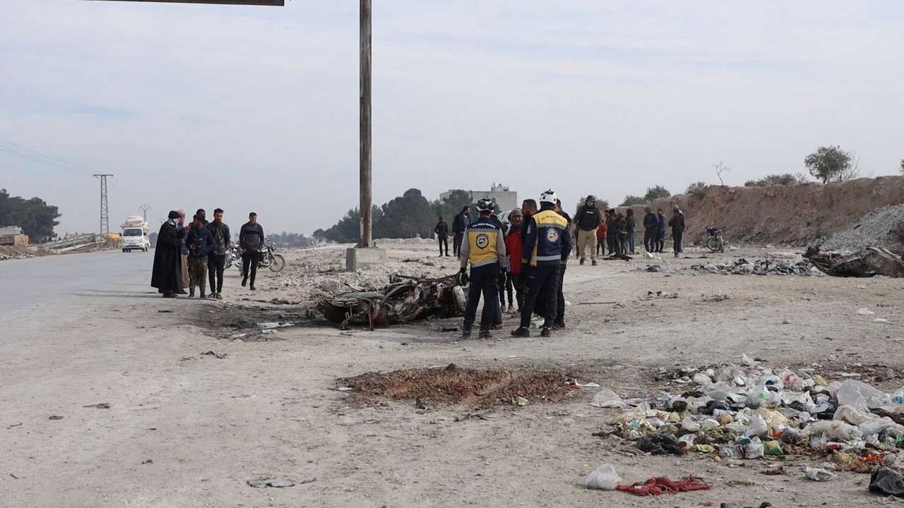 Aftermath of a car bomb explosion in Manbij