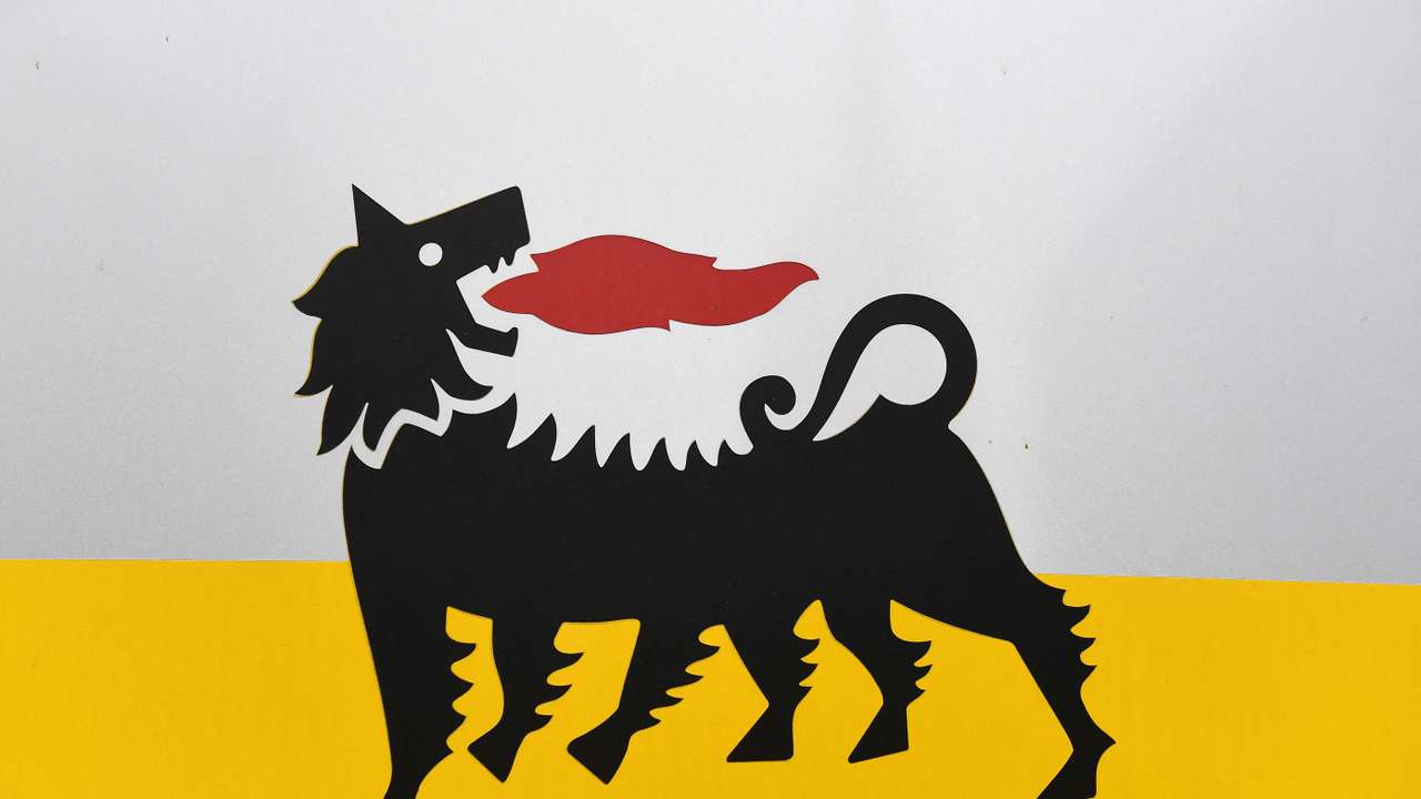 FILE PHOTO: The logo of Italian energy company Eni is seen at Eni's Renewable Energy and Environmental R&D Center in Novara