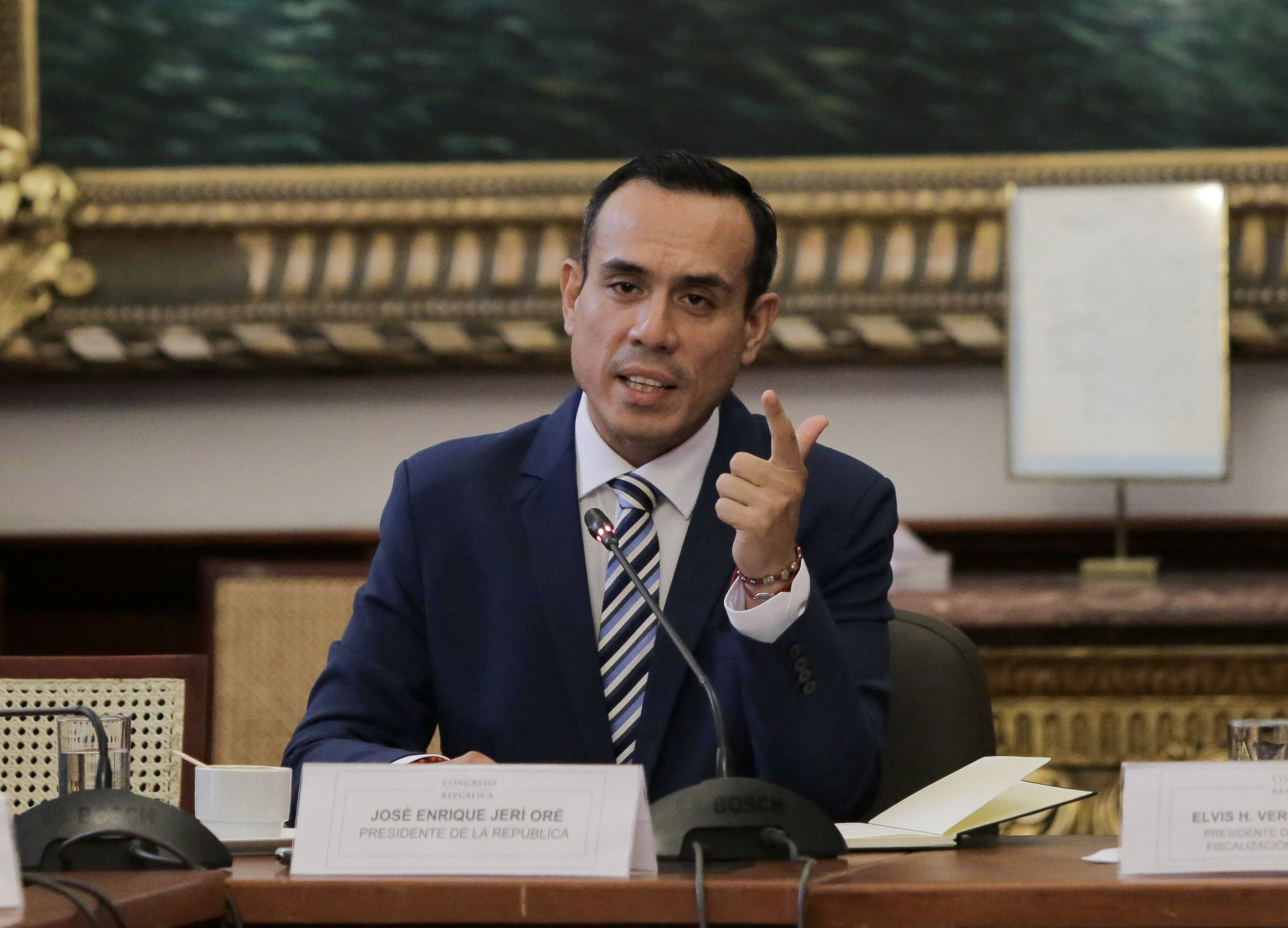 Peruvian President Jeri addresses Congress over undisclosed meetings, in Lima