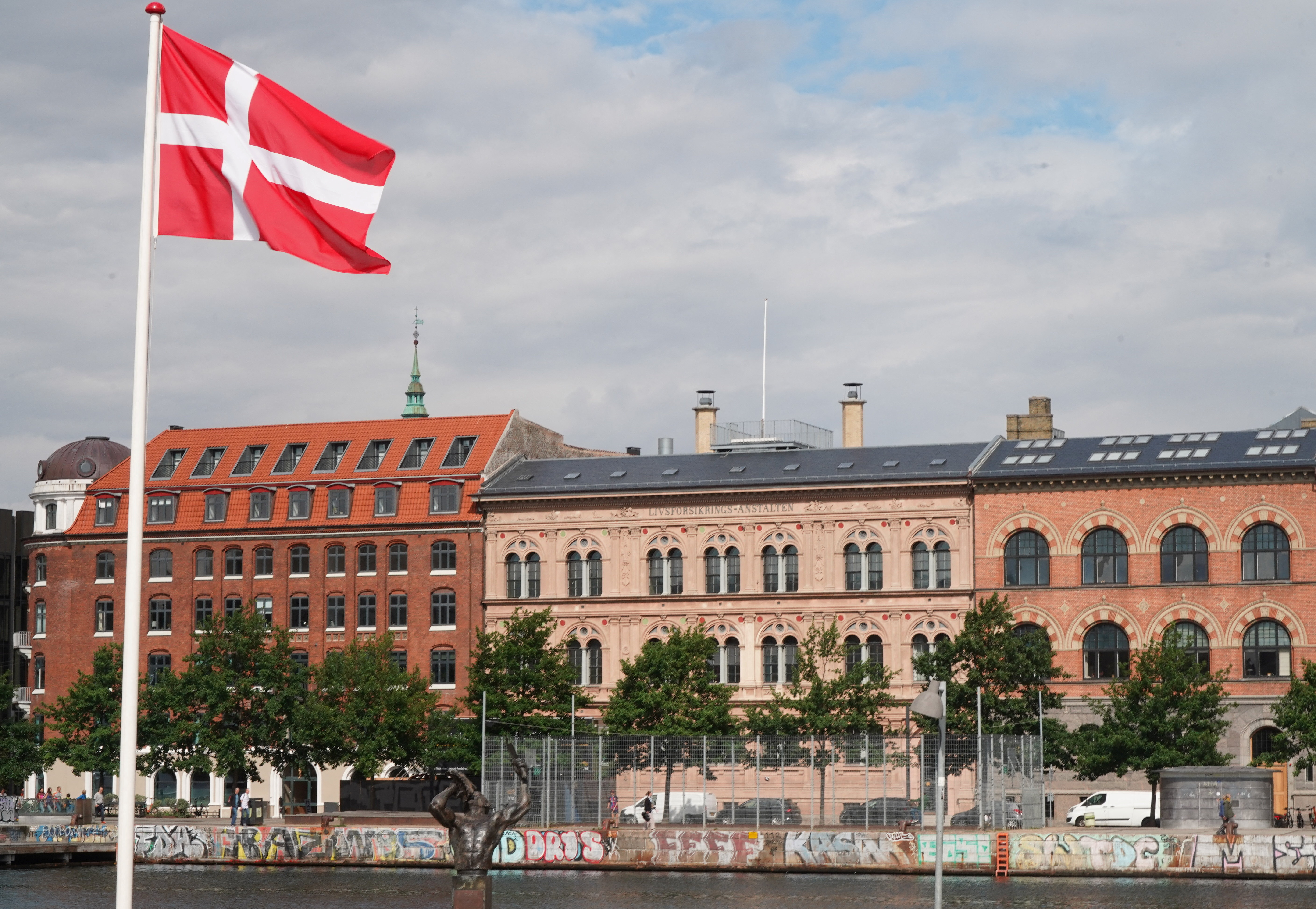A Danish flag flies outside the foreign ministry in Copenhagen