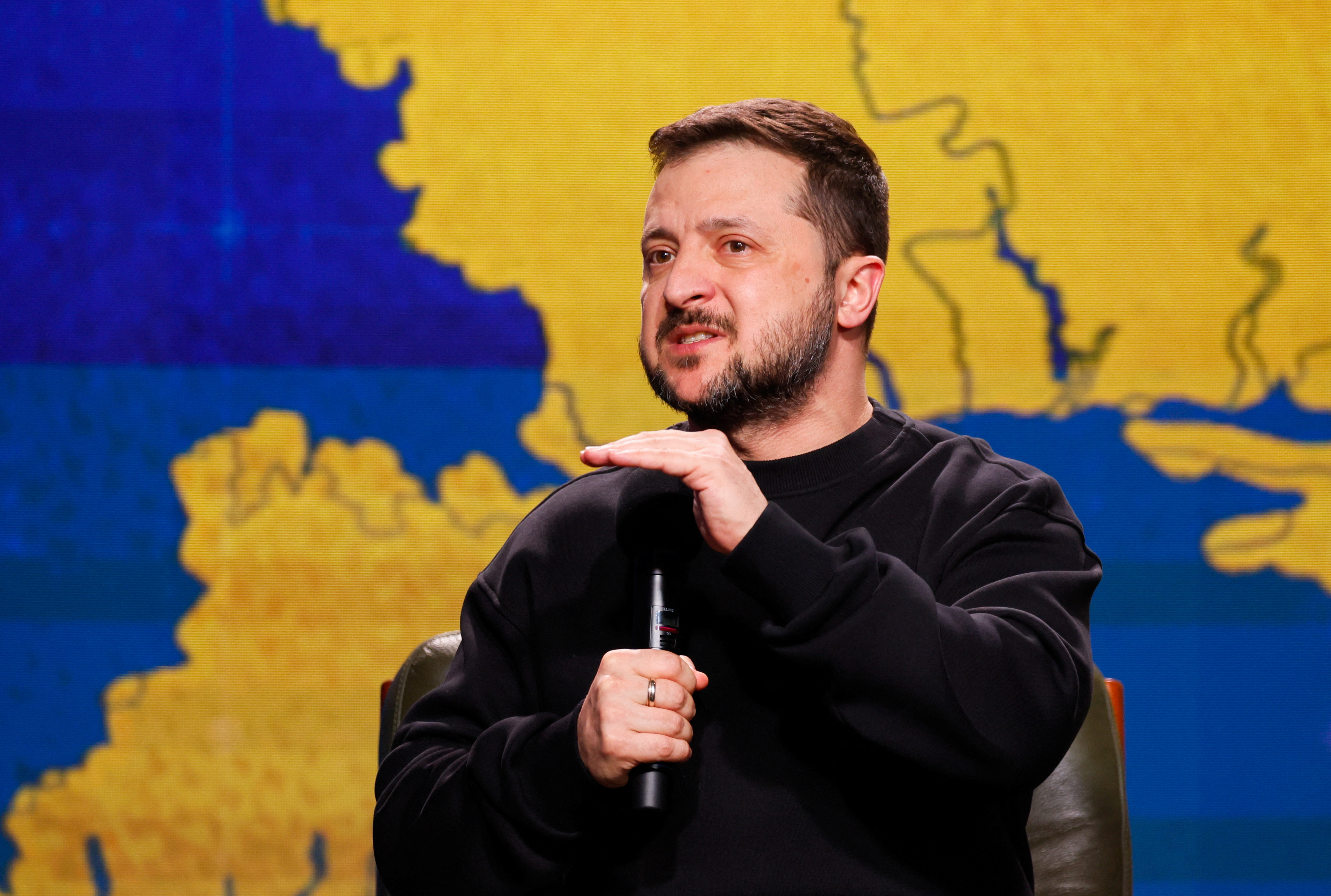 Ukraine's President Volodymyr Zelenskiy holds a press conference in Kyiv