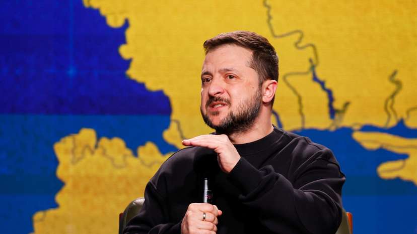 Ukraine's President Volodymyr Zelenskiy holds a press conference in Kyiv