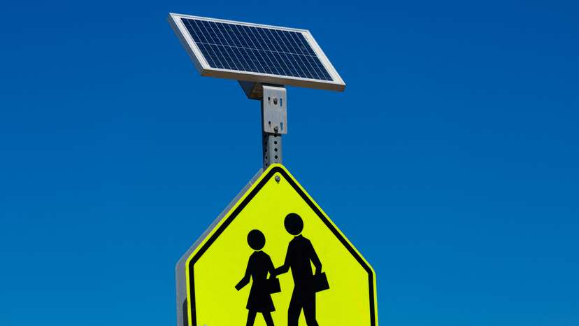 Solar powered crosswalk sign in California
