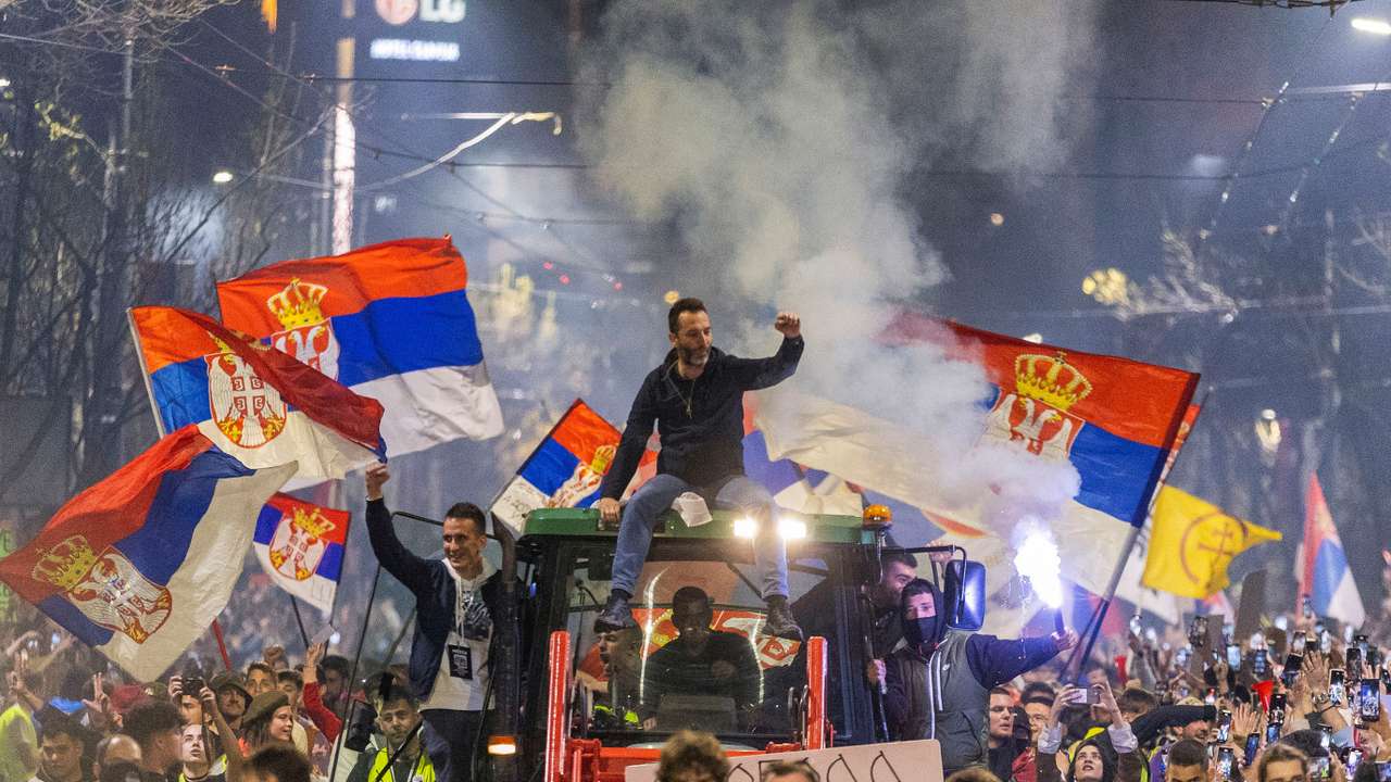 Supporters welcome students from across Serbia as they converge in the capital Belgrade for mass protests over the fatal November 2024 Novi Sad railway station roof collapse