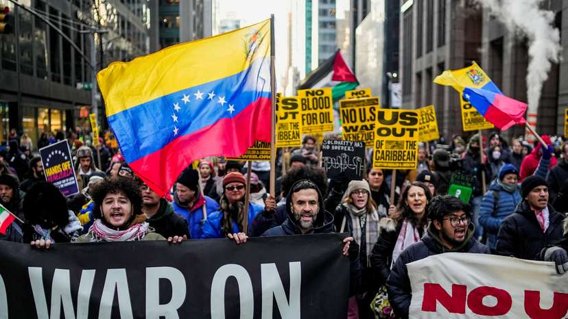 FILE PHOTO: Protestors gather for a National Day of Action 'No War on Venezuela', in New York