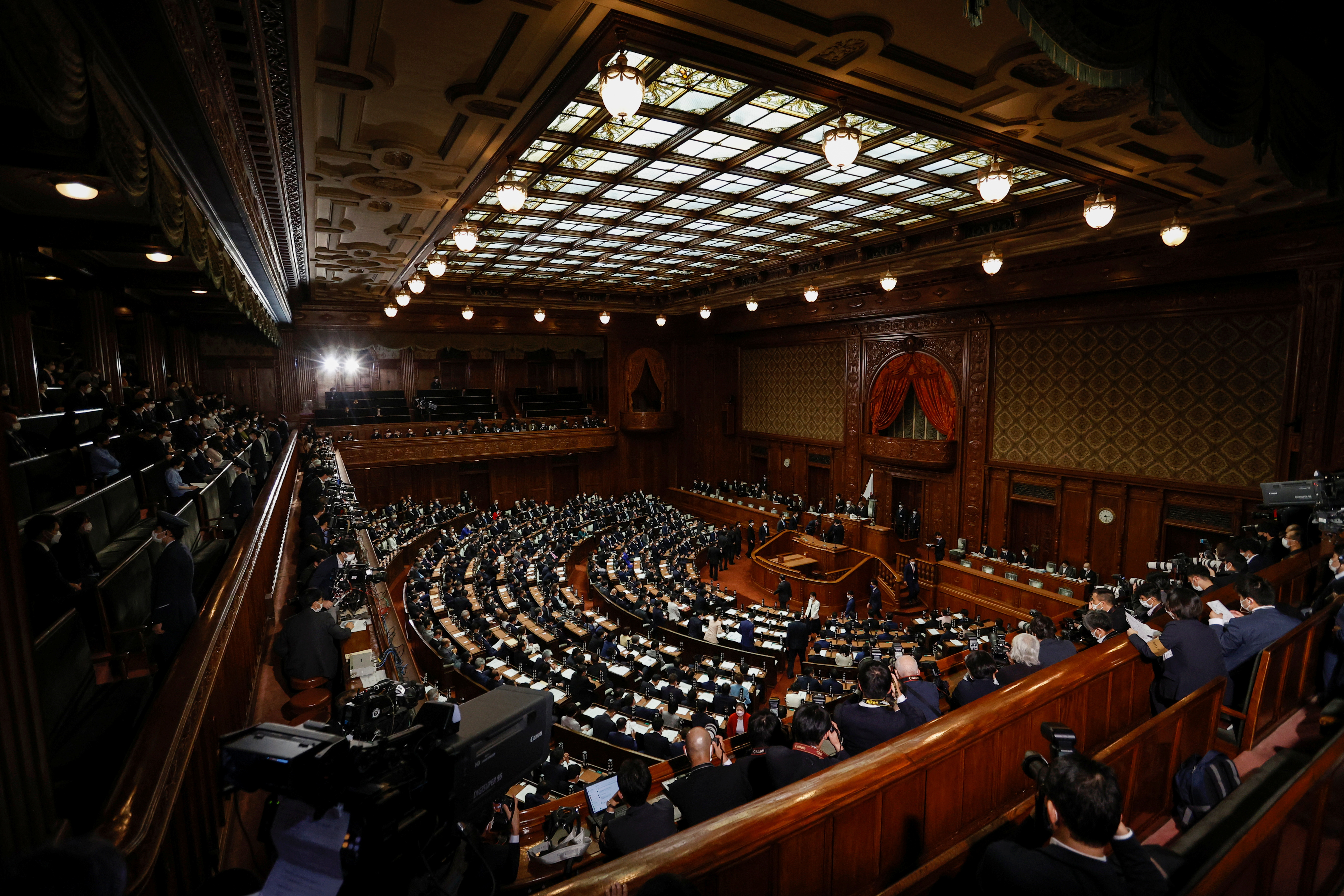 A general view shows a parliamentary session at the Lower House of Parliament in Tokyo