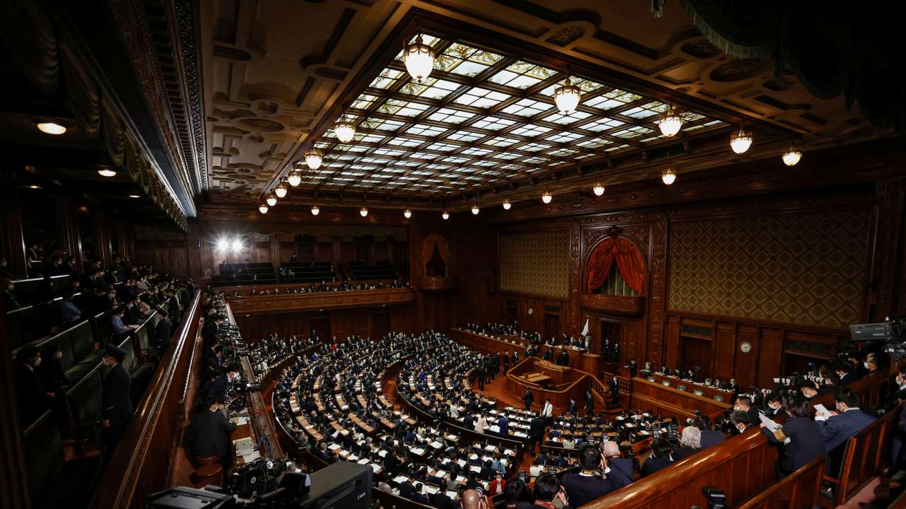 A general view shows a parliamentary session at the Lower House of Parliament in Tokyo