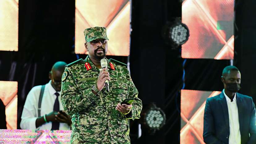 Lt. General Kainerugaba speaks during his birthday party in Entebbe
