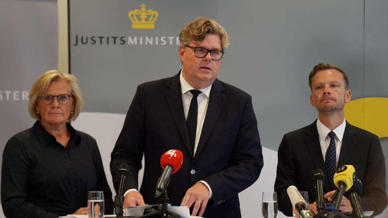 Swedish Justice Minister Strommer, his Danish counterpart Hummelgaard and Swedish national police chief Lundh attend a press conference in Copenhagen