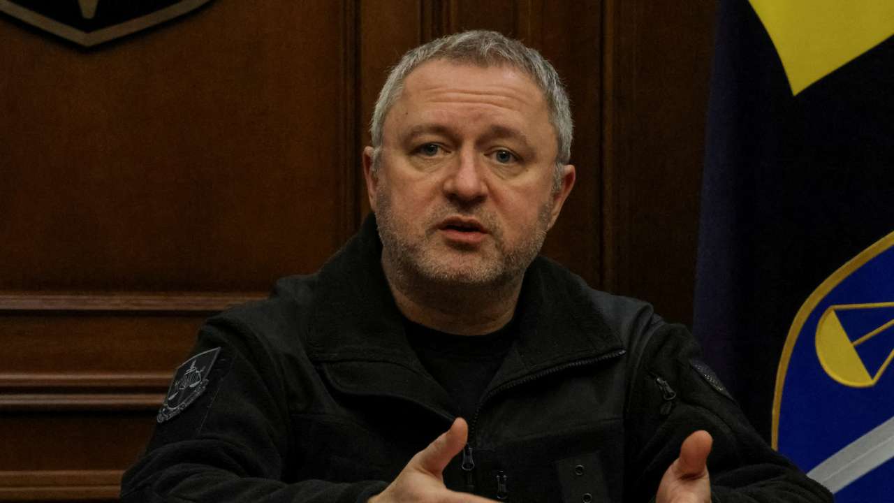 Ukrainian Prosecutor General Andriy Kostin attends a news briefing in Kyiv
