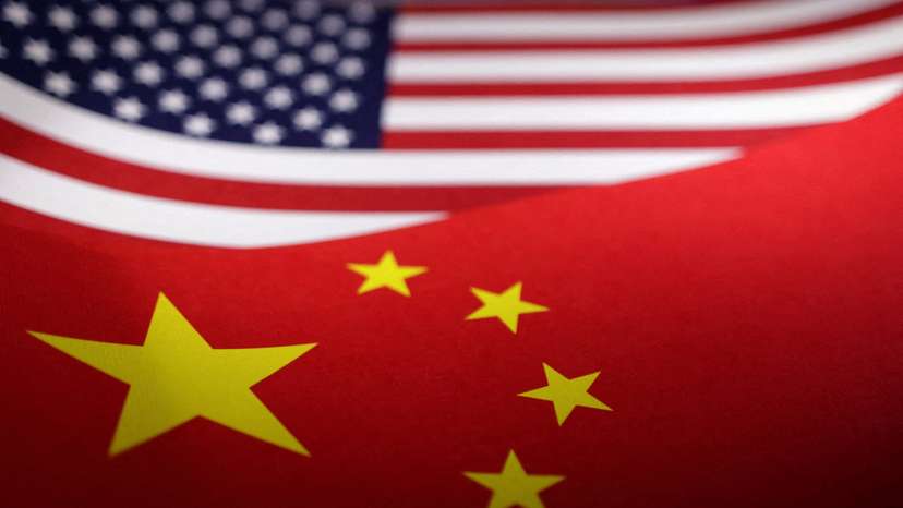 FILE PHOTO: Illustration shows U.S. and Chinese flags