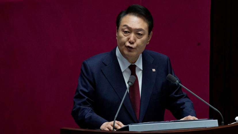FILE PHOTO: South Korea's President Yoon Suk-yeol gives a budget speech at the National Assembly in Seoul