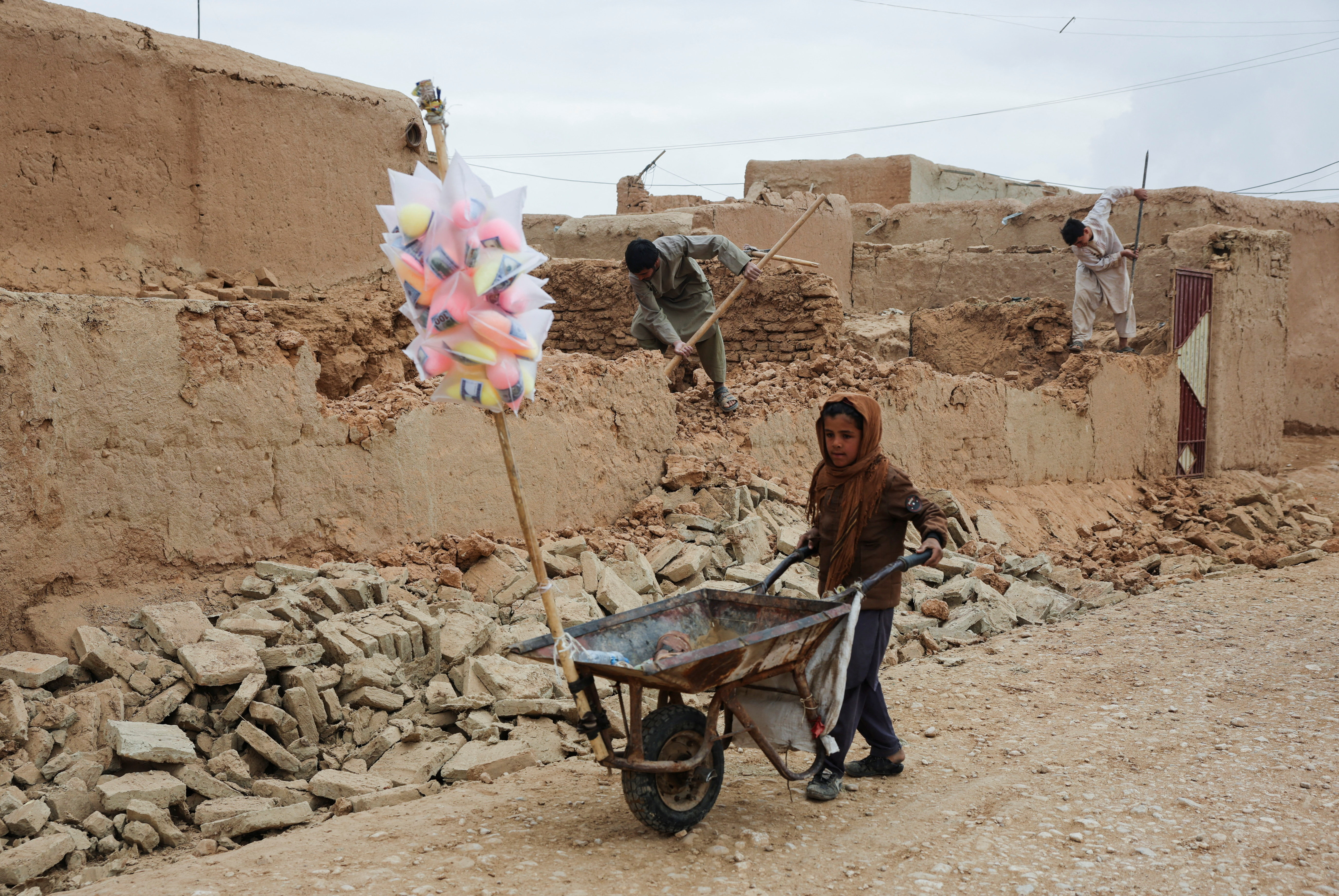 Aftermath of an earthquake, in Samangan province