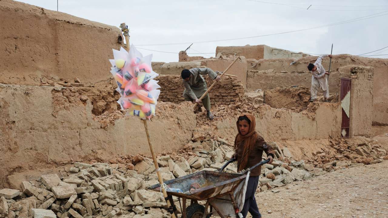 Aftermath of an earthquake, in Samangan province