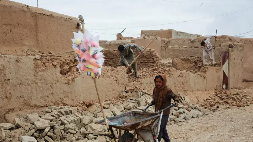 Aftermath of an earthquake, in Samangan province
