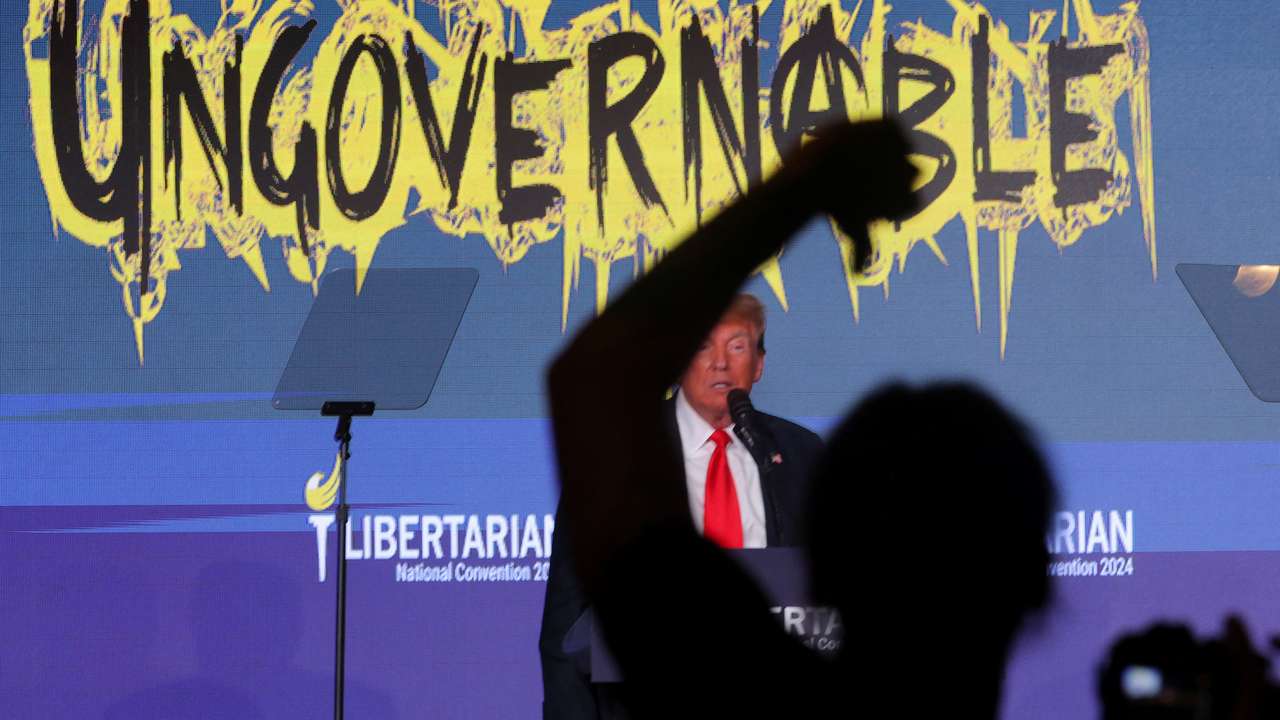Former U.S. President and Republican presidential candidate Trump attends the Libertarian Party's national convention, in Washington