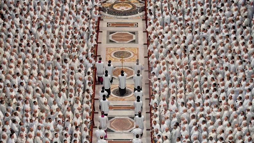 Archbishop Rino Fisichella presides over Sunday's mass instead of Pope Francis
