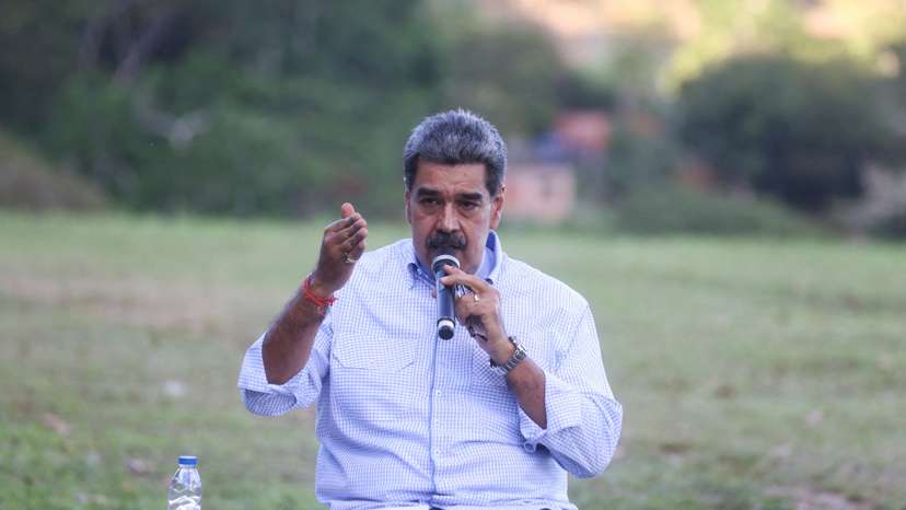 FILE PHOTO: Venezuelan President Maduro speaks during an event at the Parque Caiza socialist commune, amid rising tensions with the United States, in Caracas