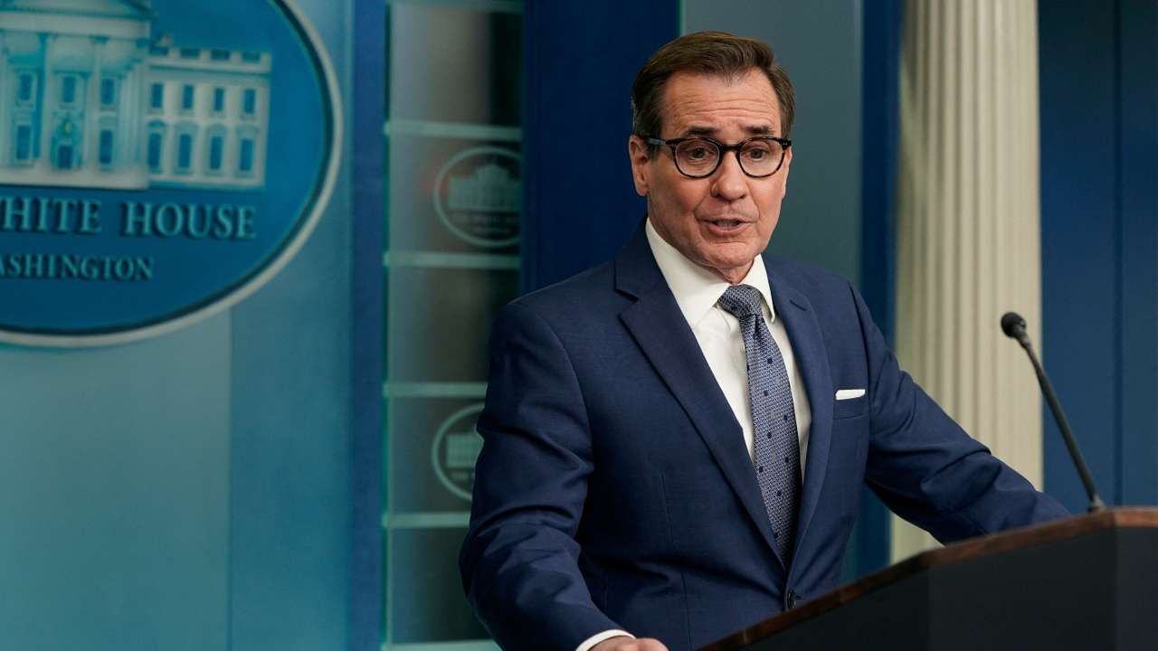 FILE PHOTO: White House Press Secretary Karine Jean-Pierre holds a briefing with national security spokesperson John Kirby at the White House in Washington