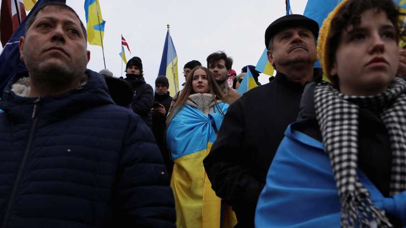 Rally at the Lincoln Memorial to mark the one-year anniversary of Russia's invasion of Ukraine, in Washington