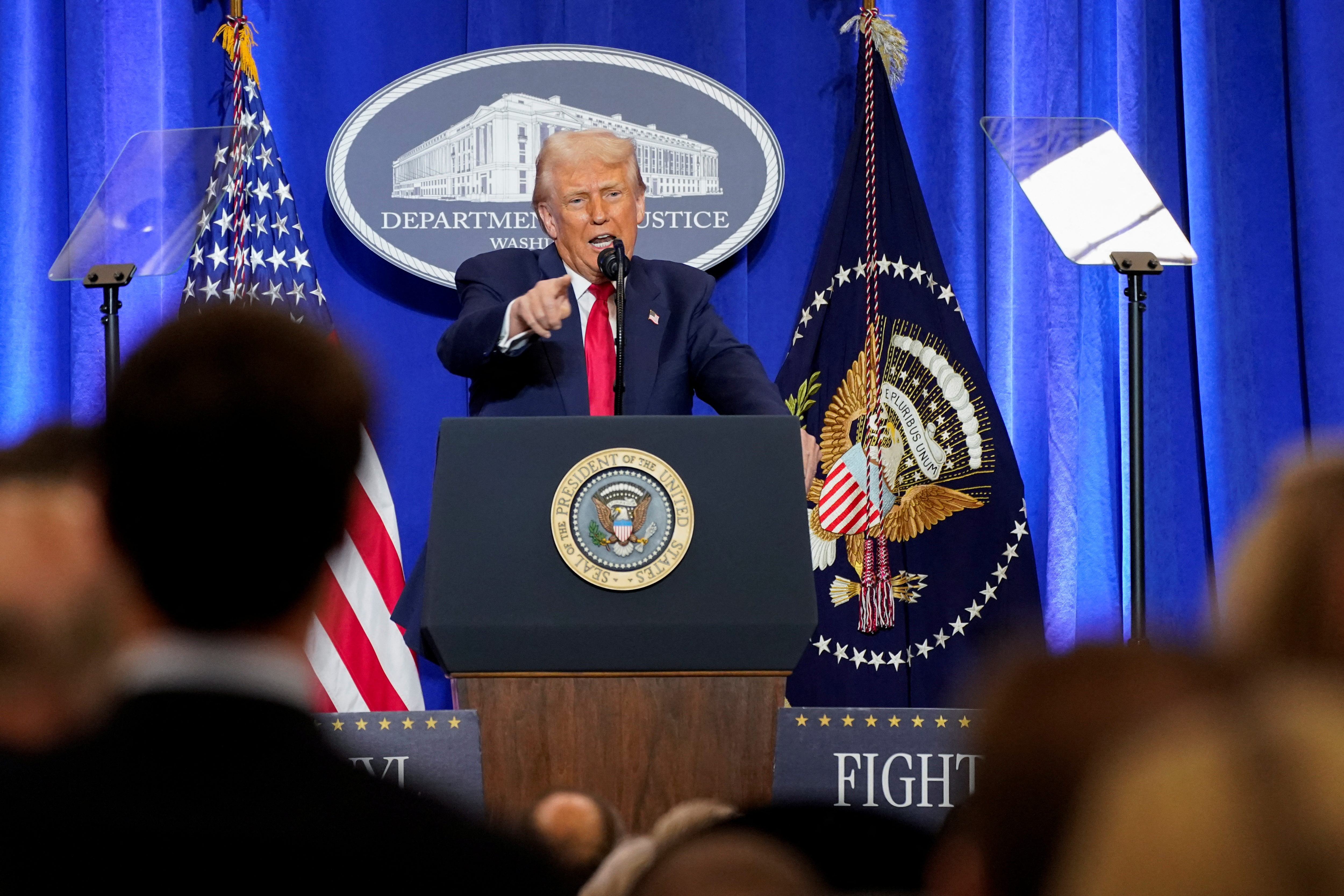 U.S. President Donald Trump meets Department of Justice workers in Washington