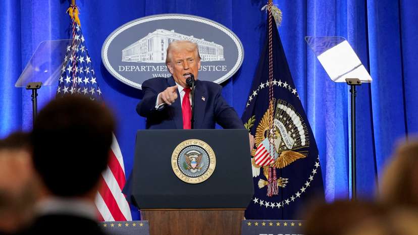 U.S. President Donald Trump meets Department of Justice workers in Washington