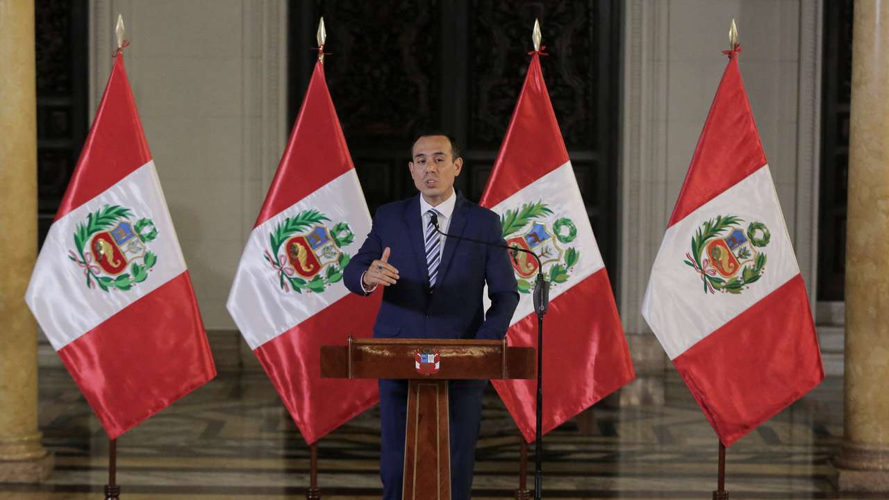 Peru's President holds a press conference after facing congressional oversight committee amid scandal over undisclosed meetings, in Lima